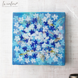 絵画　油絵　原画　一点物　花　紫陽花　ブルー　　可憐　ポップ　SM 原画】6月の紫陽花 II 約227×227mm （SSMサイズ） 絵画 La couleur aya