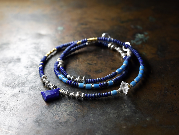 ハーキマークオーツとラピスラズリーにシルバー玉」ネックレス(2) ハーキマークオーツとラピスラズリーにシルバー玉」ネックレス(2)