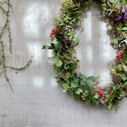 オーバルリース オータム輸入リース Mサイズ ハロウィン/秋/ドライリース/ナチュラルリース