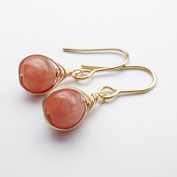 アルゼンチン産 インカローズ ピアス ＊embrace＊ ステンレス ワイヤーラッピング em025s2 1枚目の画像