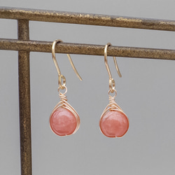 アルゼンチン産 インカローズ ピアス ＊embrace＊ ステンレス ワイヤーラッピング em025s2 2枚目の画像