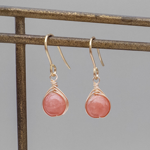 アルゼンチン産 インカローズ ピアス ＊embrace＊ ステンレス ワイヤーラッピング em025s2 2枚目の画像