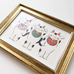ポストカードサイズ 招き猫トリオ アートプリント/イラスト複製画 7枚目の画像