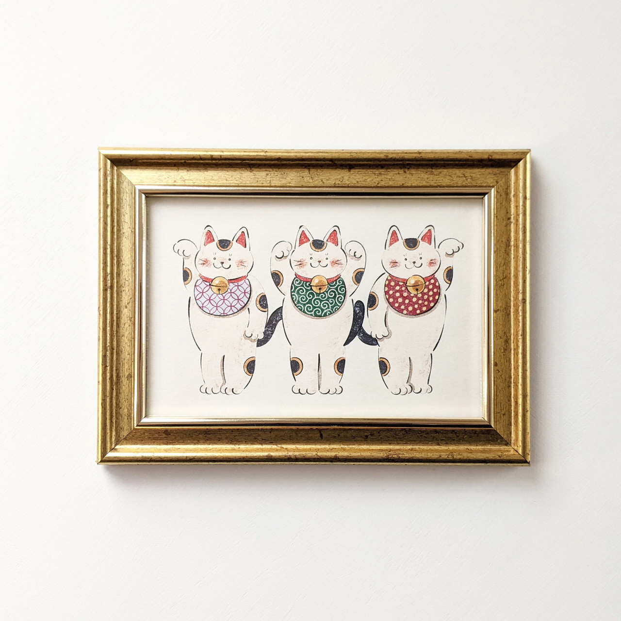 ポストカードサイズ 招き猫トリオ アートプリント/イラスト複製画