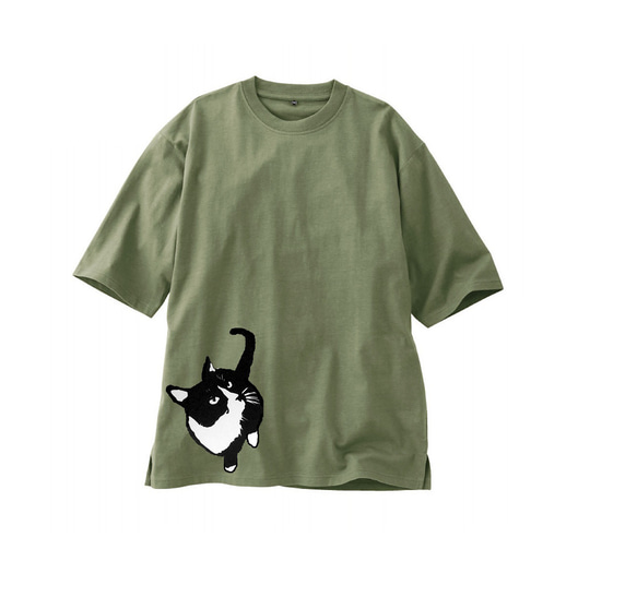 黒ネコ柄　ビッグシルエットTシャツ【SS～3L】綿100% (男女兼用) 1枚目の画像