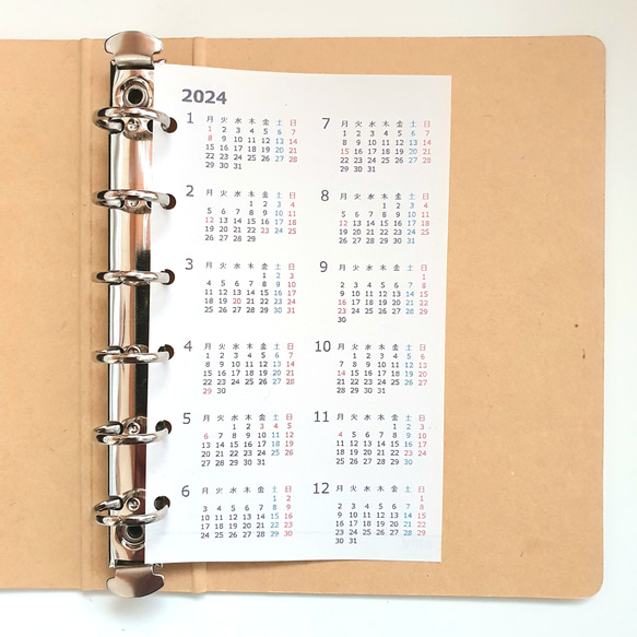 ミニ6 年間カレンダー システム手帳リフィル 1月始まり M6 mini6 3枚目の画像