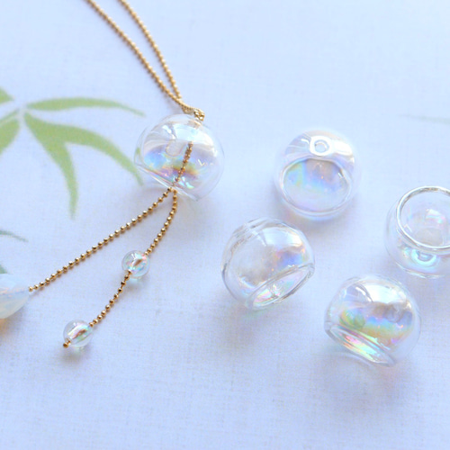 16mm半円ガラスパーツ、風鈴、クラゲ オーロラ その他素材 handmade