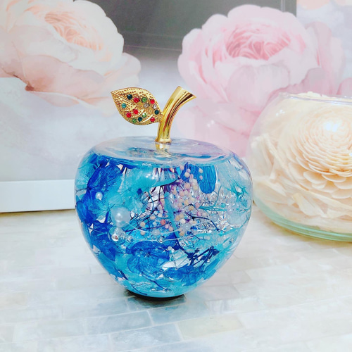 青りんごハーバリウム♡林檎 プレゼントギフトにも ハーバリウム・植物