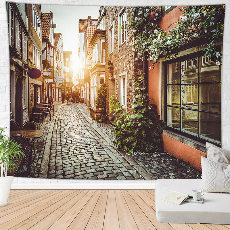 ヨーロッパ　タペストリー 金具付タペストリーF02 路地 ヨーロッパ 海外 撮影背景 ウォールデコ
