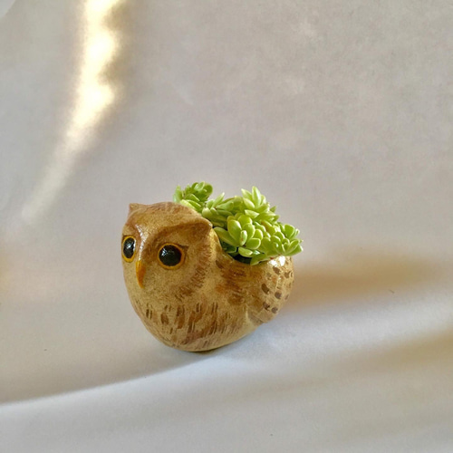 枯木で作られた一輪挿しとフクロウ｜彫刻・オブジェ - 彫刻