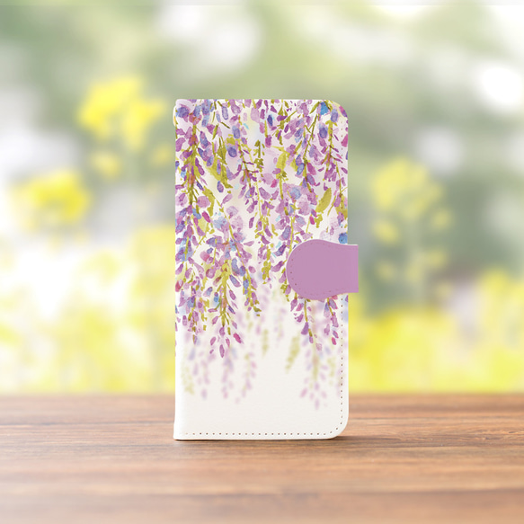 [附相機孔] iPhone/Android 相容 紫藤花 [翻蓋式智慧型手機外殼] 花卉圖案 15 pro 14 Xperia 第4張的照片
