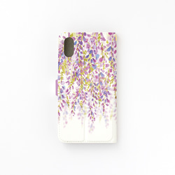 [附相機孔] iPhone/Android 相容 紫藤花 [翻蓋式智慧型手機外殼] 花卉圖案 15 pro 14 Xperia 第3張的照片