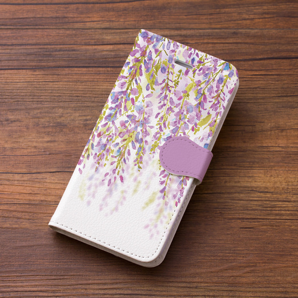 カメラ穴あり】iPhone/Android対応 藤の花【手帳型スマホケース】花柄