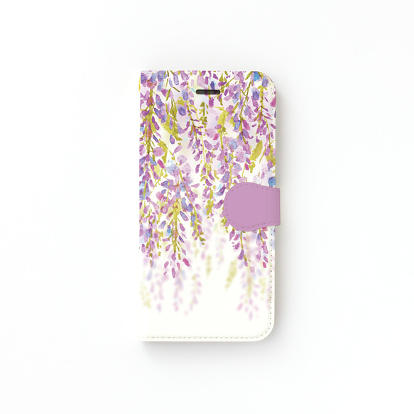 [附相機孔] iPhone/Android 相容 紫藤花 [翻蓋式智慧型手機外殼] 花卉圖案 15 pro 14 Xperia 第2張的照片