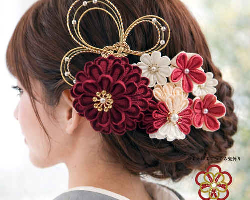 和装 髪飾り 紅白 つまみ細工｜成人式・卒業式・前撮り｜振袖 袴｜水引