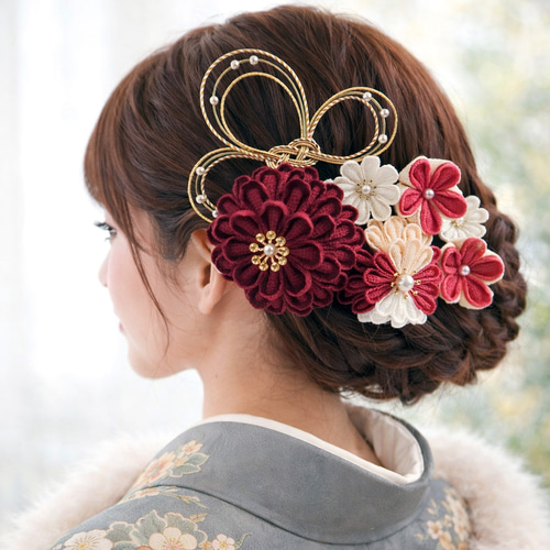 和装 髪飾り 紅白 つまみ細工｜成人式・卒業式・前撮り｜振袖 袴｜水引