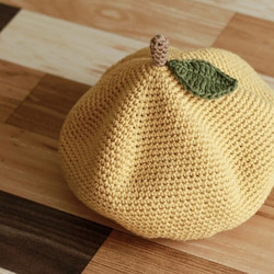 【手編みのくだものベレー帽（コットン）】ベビー・キッズ・ママ りんご レモン チェリーオレンジ お揃い リンクコーデ 11枚目の画像