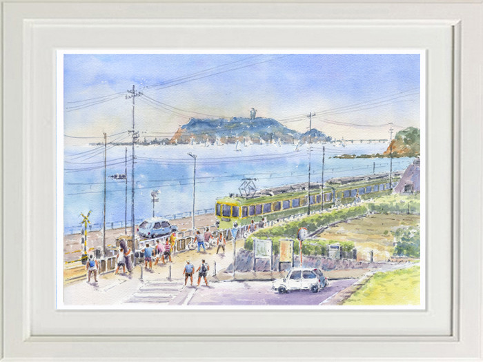 水彩画原画　緑の江の島　＃644