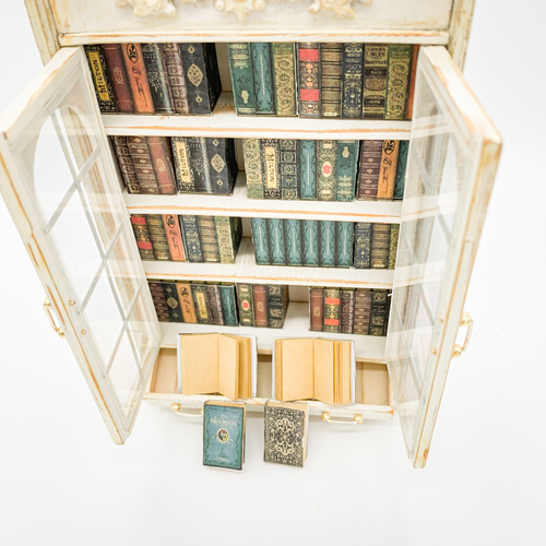 ミニチュア本棚①【オーダーメイド】ホワイト 1/12ドールハウスサイズ