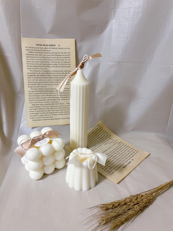 癒しの韓国キャンドル3点セット＋英字ペーパープレゼント その他素材  