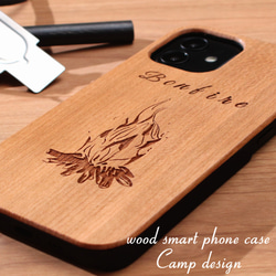 木製 iphoneケース おしゃれ キャンプシリーズ 焚き火 15 14 SE 13 かっこいい 12 mini 11 1枚目の画像