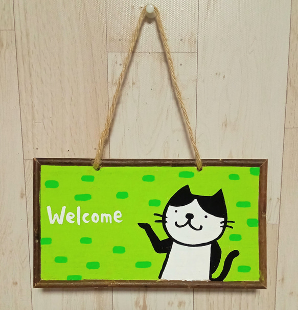 welcomeプレート(ハチワレ猫ちゃん) 1枚目の画像