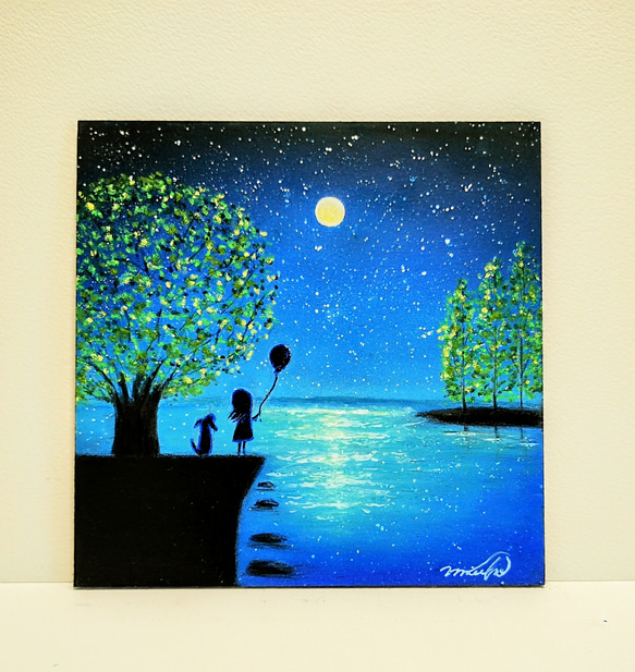 月あかり 心を沈め癒しのひとときを・・ チョークアート【原画