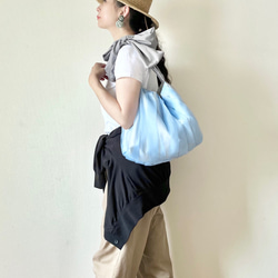 【受注生産】ショルダー・斜めがけ・手提げと〈3way〉で使える！  ribbon tote bag （paleblue） 5枚目の画像