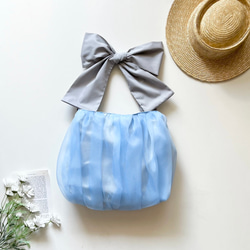 【受注生産】ショルダー・斜めがけ・手提げと〈3way〉で使える！  ribbon tote bag （paleblue） 1枚目の画像