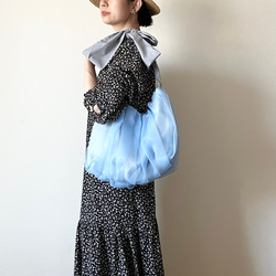 【受注生産】ショルダー・斜めがけ・手提げと〈3way〉で使える！  ribbon tote bag （paleblue） 2枚目の画像