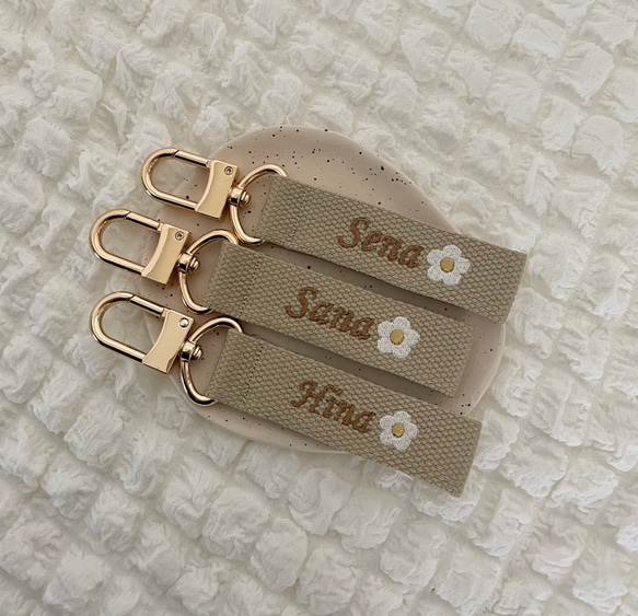 名入れ 刺繍 ネームタグ キーホルダー バッグチャーム (サンドベージュ