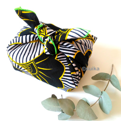 風呂敷・お弁当包み☆マルチクロス★送料無料☆南仏から★アフリカン・ファブリック☆いちょうの葉・ブラック 2枚目の画像