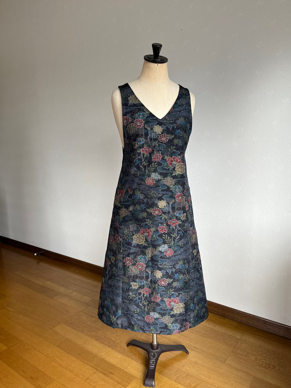 着物リメイク 紬のエプロンドレス エプロン Sewingroom Reico