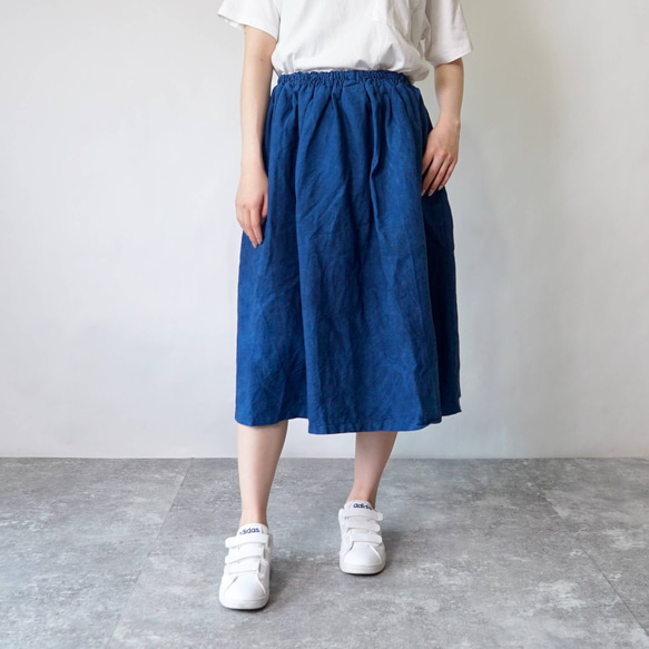 褶皺半身裙 / 藍色 / Mikawa Textile 第6張的照片