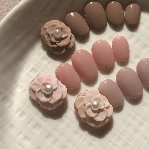 ネイルチップ オーダー チョコレート 3d ぷっくりハート ブラウン 3d