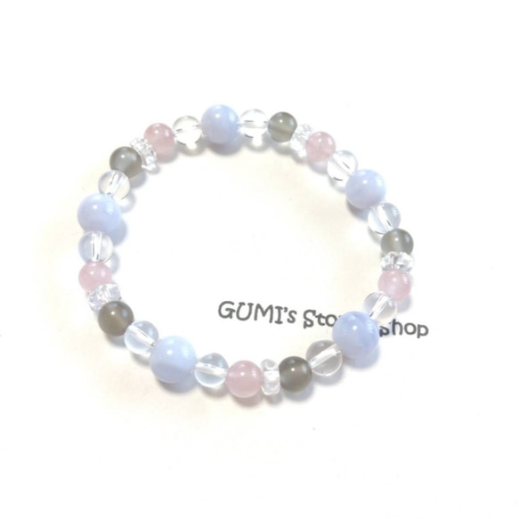 Michael McGinley ローズ　ブルーグレー・パール　ブレスレット ブルーレースアゲート×ディープローズクォーツ×グレームーンストーンの
