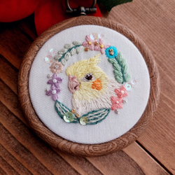 【受注生産】『インコ刺繍‎ 草花とインコの刺繍フレーム』 7枚目の画像