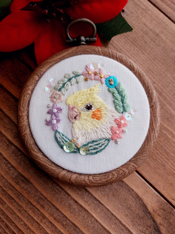 【受注生産】『インコ刺繍‎ 草花とインコの刺繍フレーム』 7枚目の画像