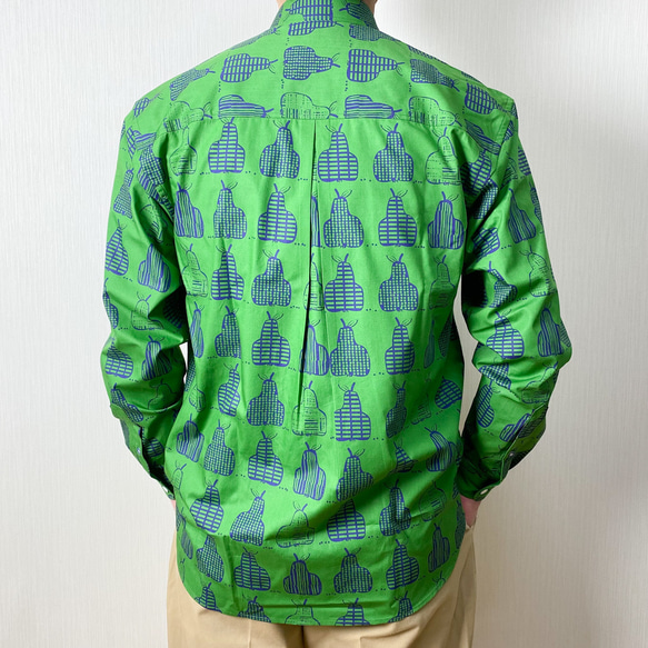 【日本製】ラフランス プリントシャツ　【コットン100％】【ユニセックス】【グリーン】 3枚目の画像