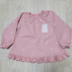 【数量限定価格】80～130size リボン刺繍 ピンク 総柄 フリル 長袖スモック 3枚目の画像