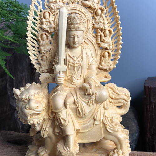 文殊菩薩 普賢菩薩 供養品 木彫仏像 仏教美術 置物 彫刻 芸彫閣 通販