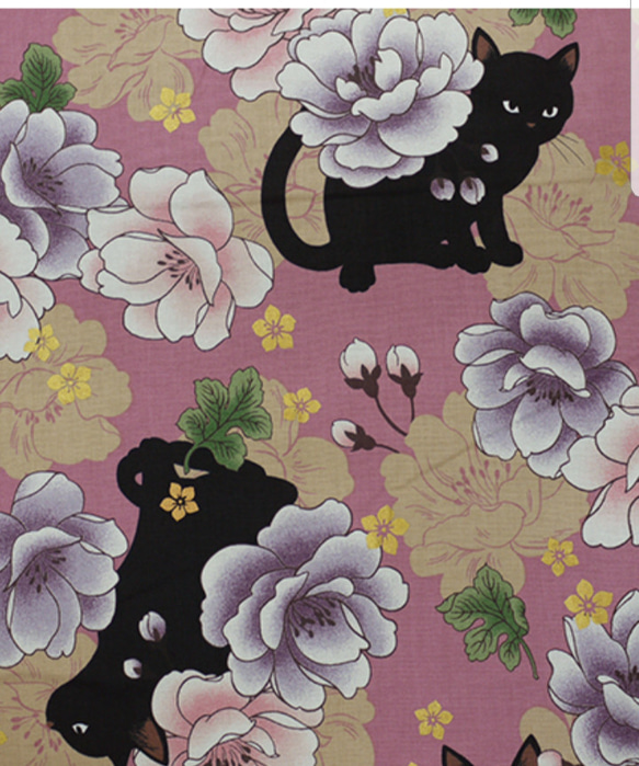 黒猫と市松柄【オーダー生地見本】 6枚目の画像
