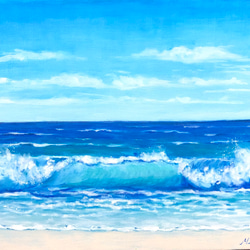 油絵　ふるさとの海 油絵 原画 オリジナル「空と海と波」 絵画 Masako's Gallery
