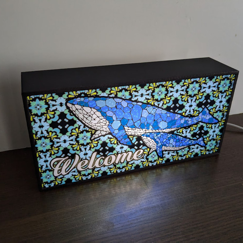 Open いらっしゃいませ 営業中 自宅 カフェ くじら クジラ 鯨 ステンド