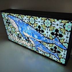 Open いらっしゃいませ 営業中 自宅 カフェ クジラ ステンドグラス風 看板 置物 雑貨 LEDライトBOX 2枚目の画像