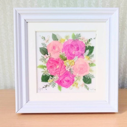 送料無料】ピンクのバラのブーケ 押し花額 その他インテリア雑貨 真