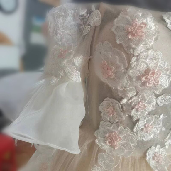 豪華！カラードレス 3D立体レース刺繍 編み上げ  プリンセスライン 結婚式/披露宴/ 6枚目の画像
