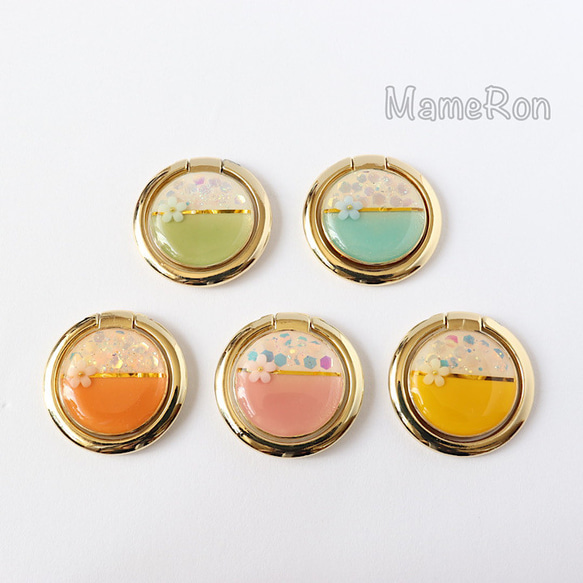 スマホリング/花/パステル/レジン/バンカーリング スマホスタンド