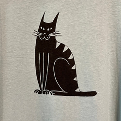 黒猫柄　レディースTシャツフレアワンピース綿100％【S～4L】 3枚目の画像