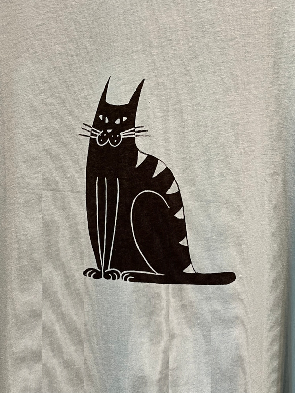 黒猫柄　レディースTシャツフレアワンピース綿100％【S～4L】 3枚目の画像
